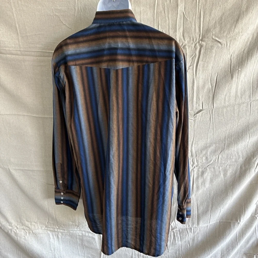 Vtg 90s Roper Shirt Mens XL Brown Blue Stripe Pearl Snap Western Cowboy Rodeo